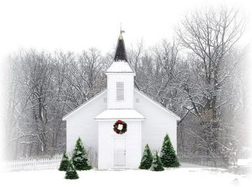 Country Christmas Kirche schneit Ölgemälde